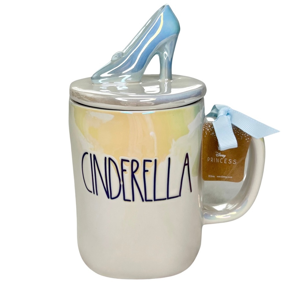 Rae Dunn Disney NEW CINDERELLA Mug Glass Slipper Iridescent Black LL Coffee Tea